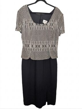 Joseph Ribkoff Vintage Metallic Lace Bodice Sheath Dress Plus Size 18 Black Gold